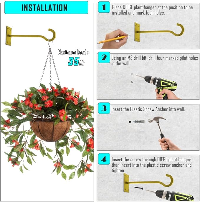 10inch Heavy Duty Plant Hangers Outdoor or Indoor Bird Feeder Hanger Shepherd Hooks 2pcs Gold Metal Wall Hook for Hanging Plant Bracket, Lantern, Flower Basket, Wind Chimes