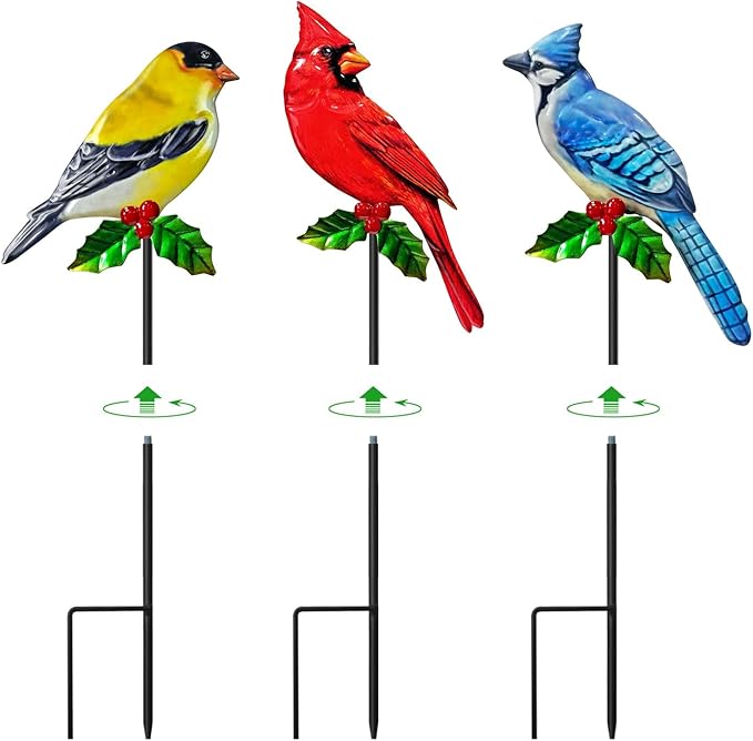 WAIU Metal Birds Garden Stakes 3 Pack Outdoor Lawn Ornaments, Garden Decor, Outside Decorations for Yard