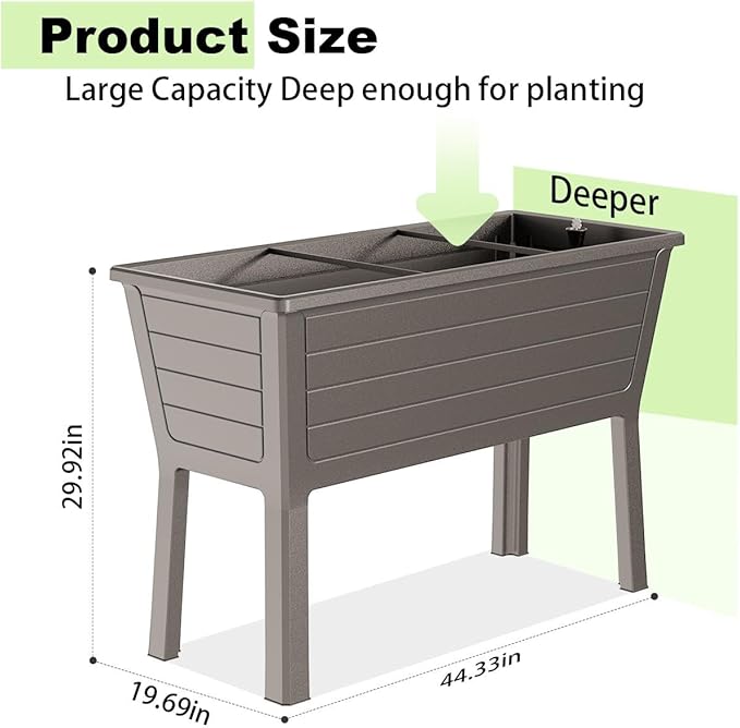 Raised Garden Bed with Wheels Resin Sturdy Planter Waterproof UV-Resistant Outdoor for Flowers Vegetables Herbs in Backyard Patio (1, Grey)