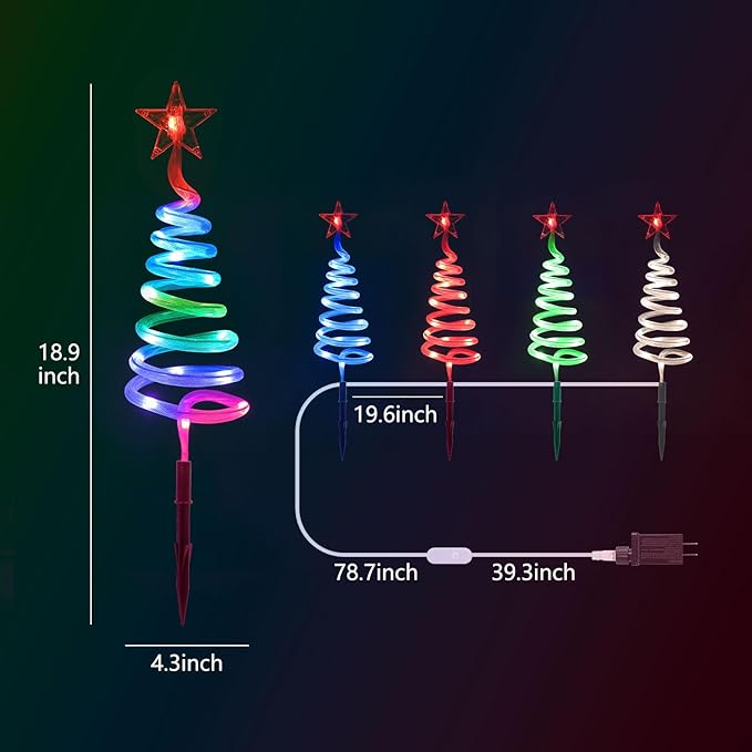 4 Pack Christmas Pathway Lights Outdoor, RGBW Smart Landscape Lights with APP & Remote Control, DIY Color Modes, Waterproof Connectable Yard Decor Lights with Music & Timer for Holiday Decorations