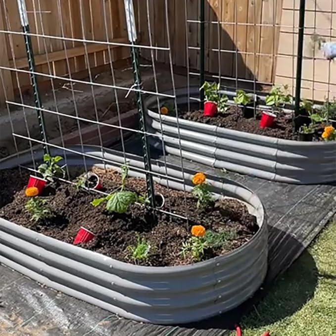 8 Pack 8x4x1FT Galvanized Raised Garden Bed Kit Oval Metal Ground Planter Box Outdoor Bottomless Planter Raised Beds for Vegetables Flowers Herbs Fruits, Gray