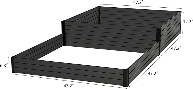Elevated Wooden Raised Garden Planter - 2-Tier Outdoor Flower & Vegetable Box for Patio, Backyard, or Garden - Durable, Weather-Resistant Design - 47.2" x 47.2" x 12.2" (Black)