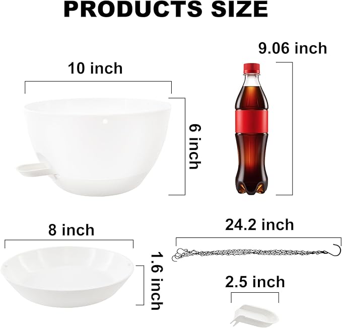 10 inch Hanging Planters for Indoor Plants, 3 Pack Self-Watering Hanging Planter Pots with Chain and Drainage Holes, Outdoor Plastic Hanging Baskets for Garden Home Decor (White, 3pcs/10inch)