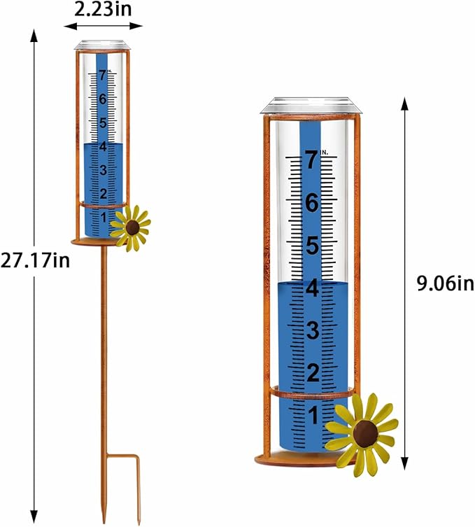 Rain Gauge Outdoor, Freeze Proof Rain Gauges Outdoors Best Rated,7" Capacity Detachable Rain Guage with Stake for Yard,Lawn & Garden,Large Clear Number and Scale Rain Measure Gauge Water Meter