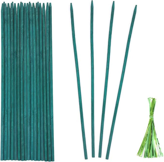 Green Bamboo Plant Stakes, Plant Sticks Support for Indoor and Outdoor Plants, Garden Wood Sturdy Bamboo Sticks, Floral Plant Support Stakes for Garden Plants 25 Pack（15 Inches）
