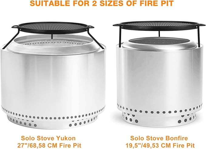 Onlyfire Cast Iron Griddle, Grill Cookware for Solo Stove Bonfire 19.5" Fire Pit and Yukon fire Pit, Portable Round Iron Pan with 3 Removable Legs for Outdoor BBQ Cooking & Camping
