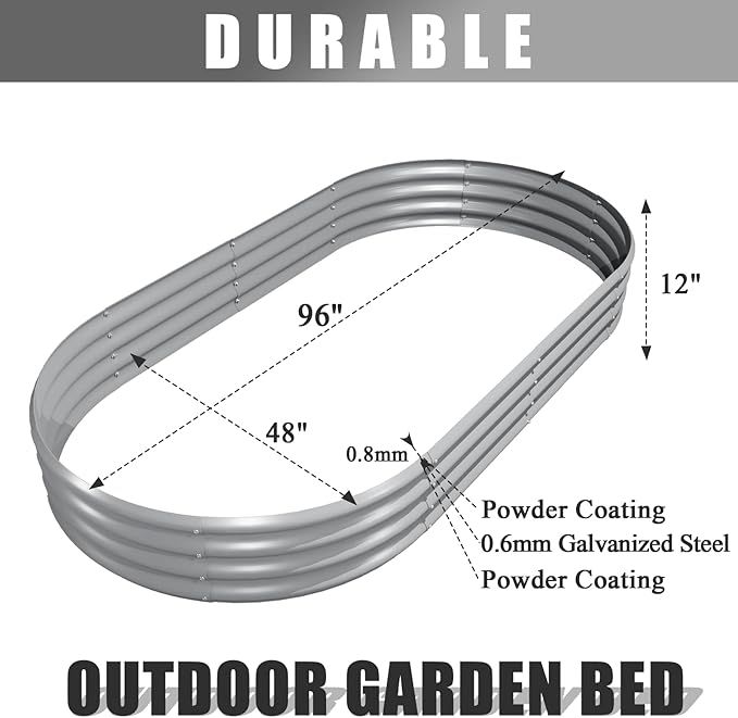 4 Pack 8x4x1FT Galvanized Raised Garden Bed Large Metal Planter Box Kit Elevated Raised Garden Planters for Outdoor Plants, Gray