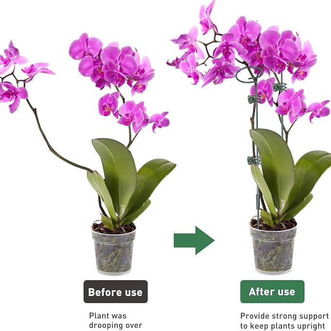 22Pcs Plant Stakes with 22 Pcs Clips, 15.8 inches Bendable Green Plant Sticks for Indoor and Outdoor Plants,Potted Plants,Single Stem Flower Support for Orchid Peony Rose