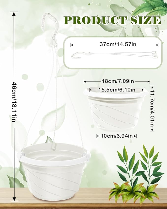 7inch Hanging Planters for Indoor Outdoor Plants,4 Pieces Plastic Hanging Flower Pots Chain Holder Garden Decoration,Round Plastic Hanging Baskets for Garden Porch Plants (Beige White)