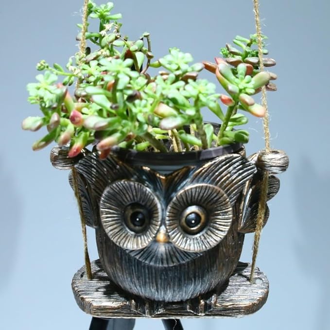 Hanging Planter for Indoor/Outdoor Plant - Swinging Animal Planter Pot for Succulents, Small Plants (Animal Home Decor) (Dark Brown owl)