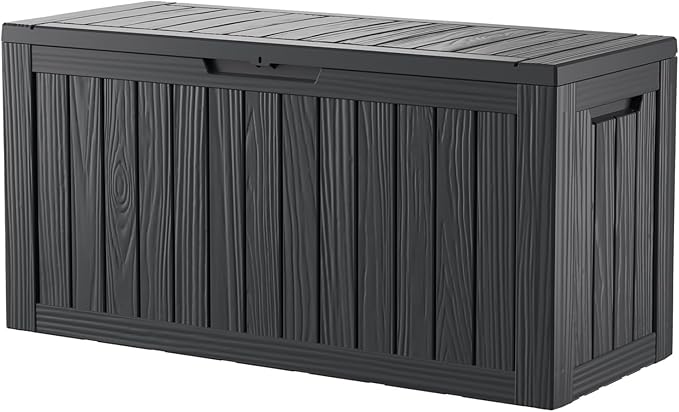 80 Gallon Lockable Resin Outdoor Storage Box, Waterproof & Weather Resistant Deck Box for Patio Cushion, Garden Tools & Pool Accessories, Black