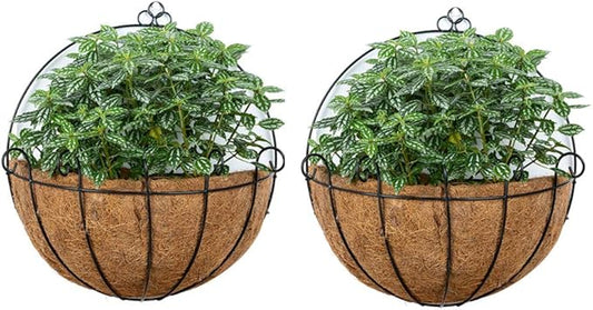 NUPTIO 2 Pcs 14 Inch Hanging Planters for Indoor Wall Planter Pots with Coconut Liners Wire Large Garden Artificial Faux Flowers Basket for Summer Outdoor Outside Fence Decoration