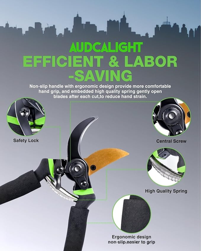 AUDCALIGHT 4-Pack Bypass Pruning Shears, Titanium Steel Blade,With Gardening Gloves,Shears Stainless, Ergonomic Hand Pruning Shears for Trees, Plants (Shears Gardening Tool Kit)