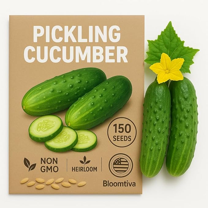 Boston Pickling Cucumber Seeds for Planting - 150 𝗡𝗢𝗡-𝗚𝗠𝗢 Heirloom Cucumber Seeds for Planting in Raised Beds, Containers, Trellises - Made in USA (Cucumis sativus)