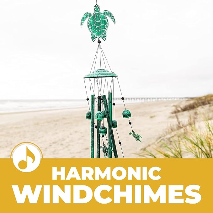 VP Home Rustic Green Turtle Wind Chimes for Outside - 33-in Harmonic Windchimes with Turtles Design for Gardens, Patios, and Porches - Thoughtful Gift for Mom, Grandma, and Turtle Lovers
