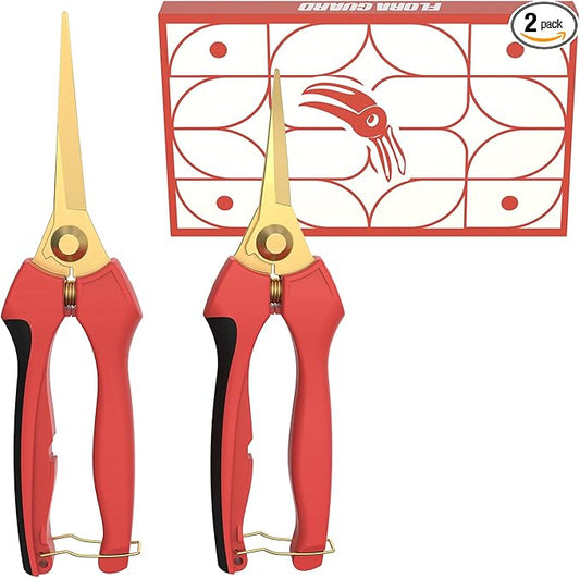 FLORA GUARD Garden shears – 8.2" Straight Tip & 7.2" Curved Blade pruning shears for gardening, Great Christmas Gifts, ideal for Precise Trimming of Flowers, Plants, and Garden Maintenance (2 Pack)