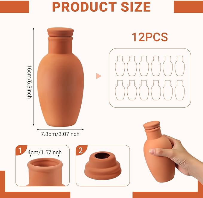 12 Pcs 15 oz Self Watering Ollas Terracotta Pots with Lid Terra Cotta Clay Plant Self Watering System Pot Automatic Plant Irrigation Devices for Indoor Outdoor Garden