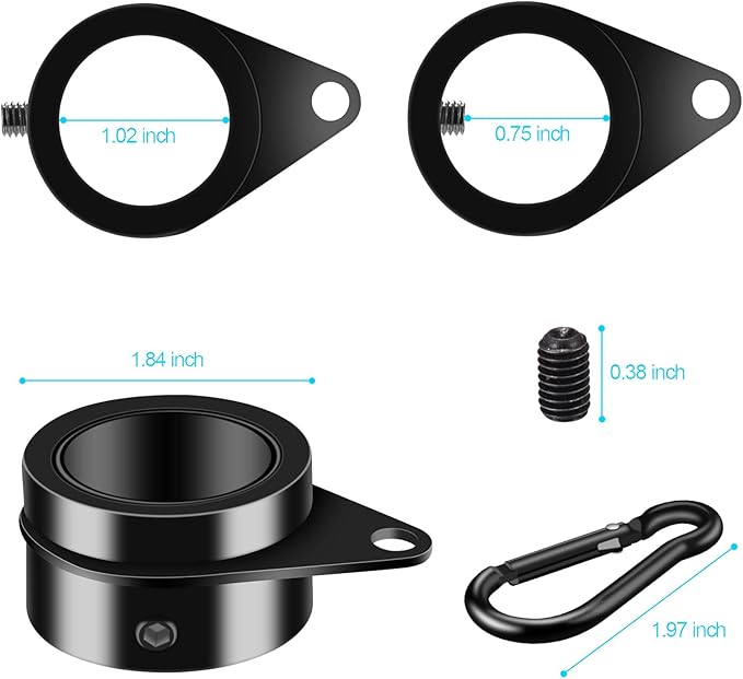 Flag Pole Rings, 1" Spinning Flagpole Ring Clips, 2 Pcs Aluminum Alloy & Steel 360° Rotating Anti Wrap Flag Mounting Rings with Snap Carabiners for 0.75-1.02 Inch Diamete Flagpole (Φ1, Black)