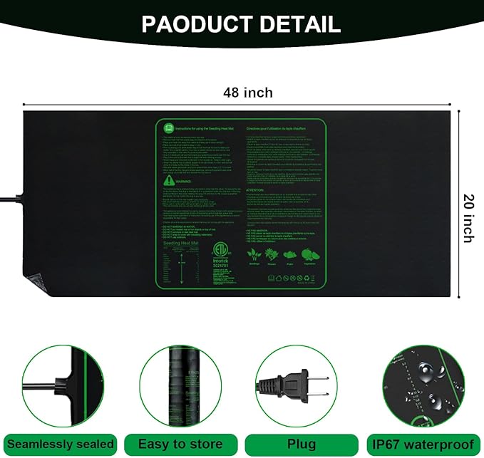 Upgrade 48"x20" Durable Waterproof Seedling Heat Mat with ETL Certified, Warm Hydroponic Heating Pad for Germination,Indoor Plant Gardening and Cutting, Brewing and Seed Starting Greenhouse