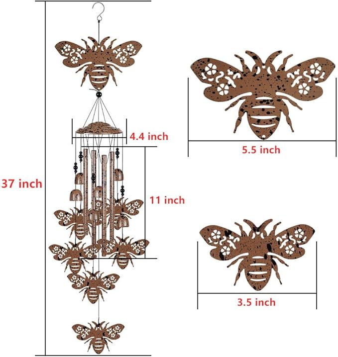 Bees Wind Chimes for Garden,Home,Balcony,Yard,Outdoor Decor, Bee Wind Bell, Memorial Windchimes, Bee Decoration, Wind Catcher, Blessing Wind Chime for Mom,Grandma,Family,Women,Friend