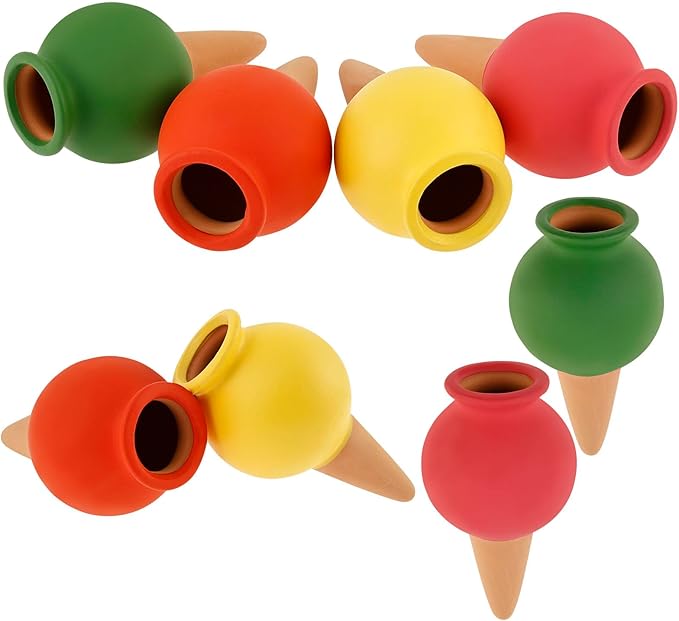 8PCS Terracotta Watering Spikes, Self Watering Planter Insert Irrigation Dripper, Automatic Watering Devices, Watering Globes for Indoor Outdoor Garden Office Potted