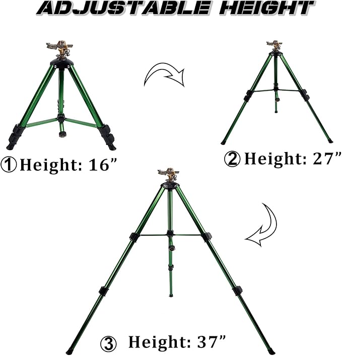 Biswing Impact Sprinkler Head on Tripod Base, Heavy Duty Lawn Sprinklers, 360 Degree Large Area Irrigation, Metal Sprinkler Nozzle & Solid Alloy Metal Extension Legs Flip Locks, 2 Pack