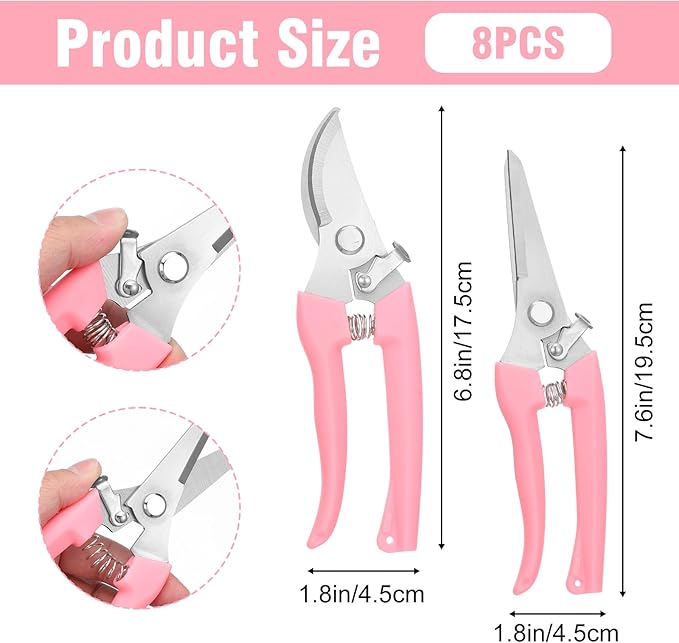 8 Pcs Garden Shears Pruning Scissors Clippers Sharp Hand Pruners for Gardening Tools Cutting Flowers Trimming Plants Bonsai Fruits Picking, 4 Bypass Blade and 4 Straight Blade