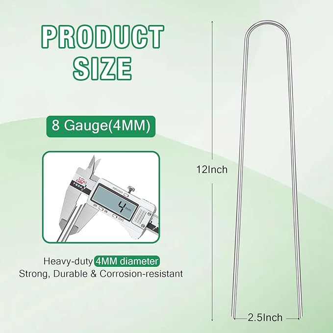 8 Gauge Landscape Staples, FUIJOL 12 Inch 15 25 50 100 Pack Heavy Duty U-Shaped Landscape Stakes, Galvanized Garden Staples for Weed Barrier Stakes, Ground Cover, Irrigation Tubing, Fence (25,12 Inch)