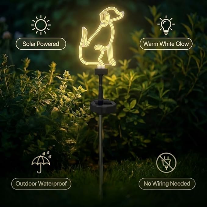 Touch Of ECO Solar LED Neon Dog Stake Light - Warm White- Outdoor Garden Décor, Yard Ornaments,Landscape Light, Patio Walkway Decoration - Gift for Dog Lovers, Birthday, Christmas