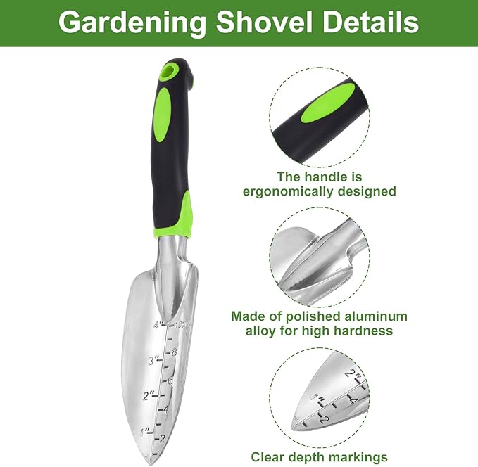 HARFINGTON 2pcs Garden Hand Shovels 11.8" Measurements Aluminum Transplanting Trowel Small Gardening Hand Tools for Planting, Green