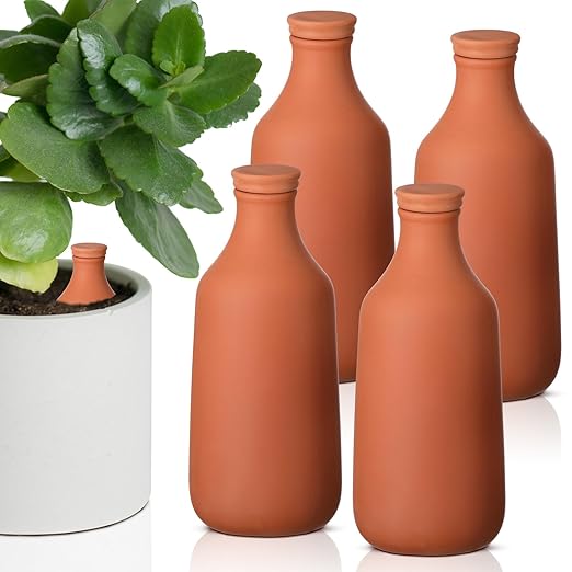 4 Pcs 24oz Ollas Terracotta Watering Pots Self Watering Planter Insert Terracotta Globes Clay for Outdoor Indoor Garden Plants, Easy to Refill