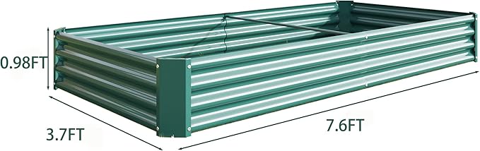 8x4x1ft Raised Garden Bed, Outdoor Galvanized Raised Garden Beds, Metal Raised Beds for Gardening Vegetables Fruits and Flowers, Easy Assembly, 202 Gallon Capacity - Green