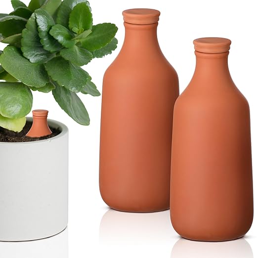 2 Pcs 24oz Ollas Terracotta Watering Pots Self Watering Planter Insert Terracotta Globes Clay for Outdoor Indoor Garden Plants, Easy to Refill