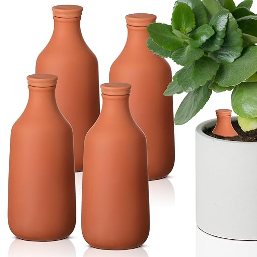 4 Pcs 18oz Ollas Terracotta Watering Pots Self Watering Planter Insert Terracotta Globes Clay for Outdoor Indoor Garden Plants, Easy to Refill