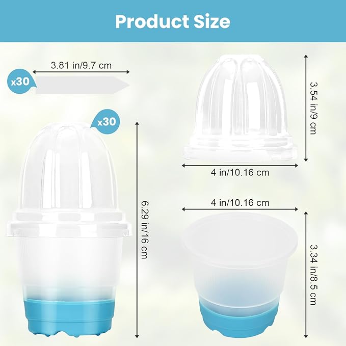 Sckee Clear Nursery Pots for Plants with Lid,30 Packs Seed Starting Pots 4 inch Plastic Plant Pot with Drainage Holes Seed Starting Pot Silicone Base