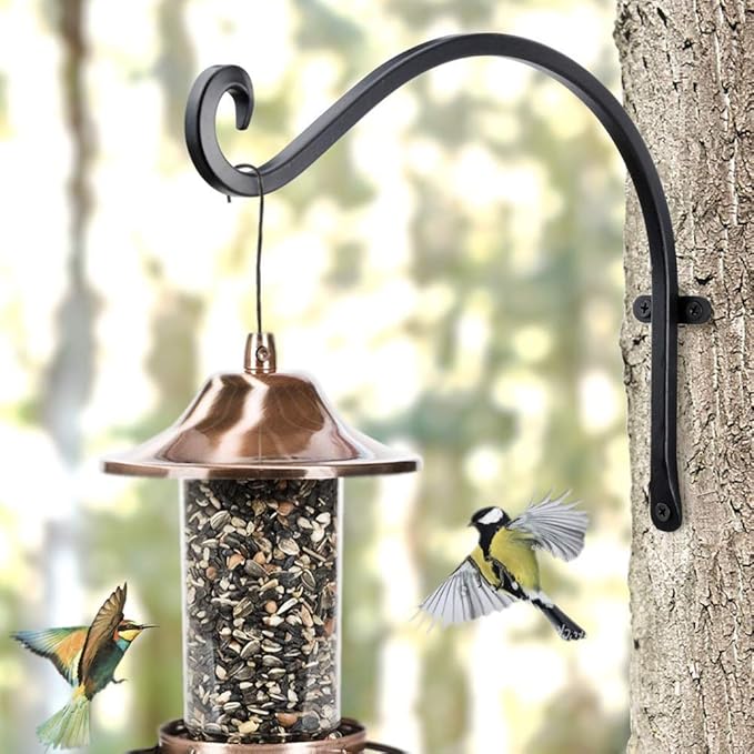 AJART Hanging Plant Hanger Outdoor: 12-Inch Metal Bird Feeder Wall Hooks - 4 Pieces Black Plant Bracket Hook for Hanging Flower Baskets