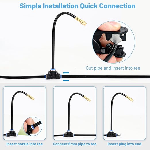 360° Adjustable Drip Irrigation System - 1/4" Tubing, 50FT Garden Watering Atomizing System with 15 Nozzles, Greenhouse Accessories for Yard, Lawn, Plants, Garden