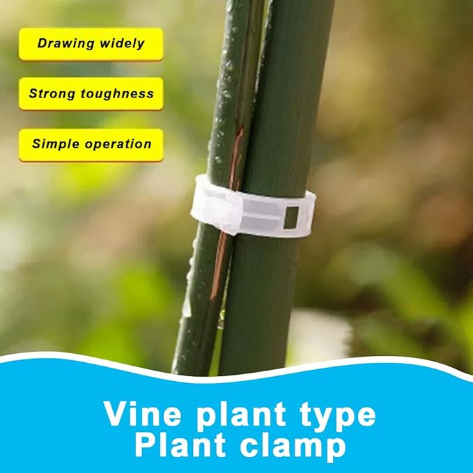 BLUE world Plant Support Clips, 50 Pieces, Plastic Garden Clips, Plant Tie Clips for Tomatoes, Cucumbers, Squash Vines, 1 Inch Inner Diameter (200, White)