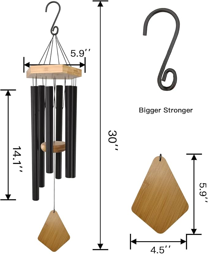 Wind Chimes 30 Inches Deep Tone Memorial Wind Chimes with Hook for Mother's Day/Housewarming/Christmas, Patio, Garden, Yard, Home Decor, Black