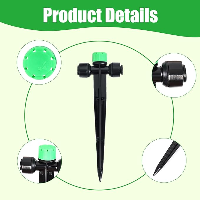 HOINCO 28 Pcs Drip Irrigation Emitters,Adjustable 8 Hole Water Flow Drip Irrigation Sprinklers,for 1/4 inch Irrigation Tubing,Garden Watering Drip Irrigation System Parts. (GRENN)