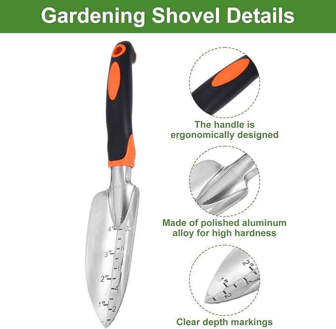 HARFINGTON 2pcs Garden Hand Shovels 11.8" Measurements Aluminum Transplanting Trowel Small Gardening Hand Tools for Planting, Orange