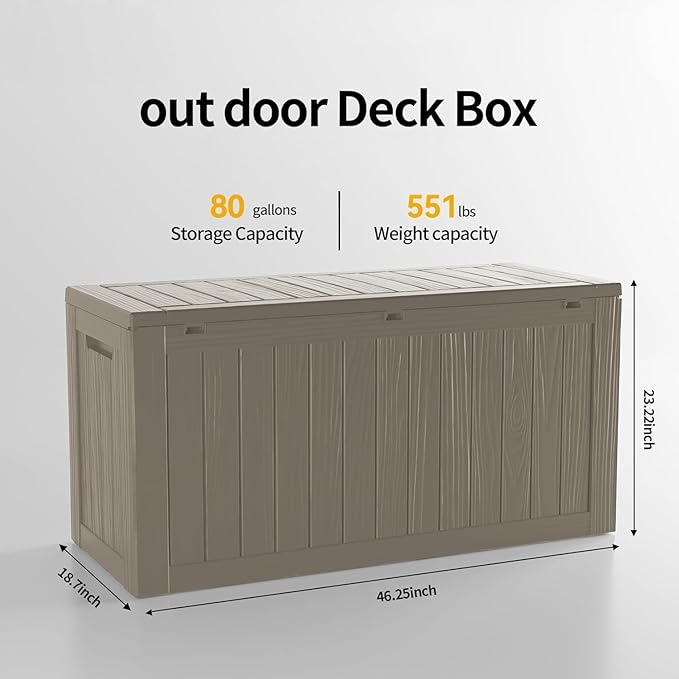 80GAL Deck Box(045) -Grey,utdoor Cushions, Throw Pillows,Waterproof Patio Storage Box Covers