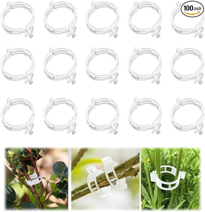 Secured Plastic Plant Clip, 2025 New Plant Support Clips, Garden Clips for Climbing Plants, Plastic Trellis Clips Tomato Grape Vine Vegetables Plant Fixing Clips (100pcs, White)