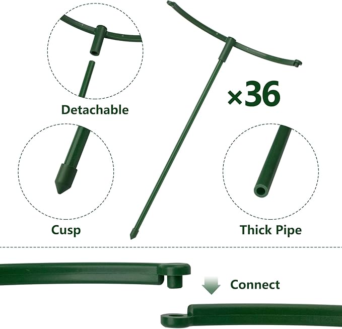 kulusion 36 Packs Plant Support Stake, Half Round Stackable 3 Tier Garden Flower Support, Plant Stakes for Indoor Outdoor Plants Tomato,Monstera, Peony, Hydrangea, Climbing Plants