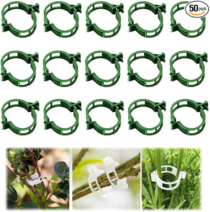 Secured Plastic Plant Clip, 2025 New Plant Support Clips, Garden Clips for Climbing Plants, Plastic Trellis Clips Tomato Grape Vine Vegetables Plant Fixing Clips (50pcs, Green)