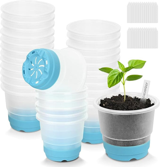 Sckee Clear Nursery Pots for Plants,30 Packs 4 inch Plastic Plant Pot Seedling Pots with Drainage Holes Silicone Base