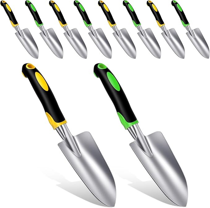 10 Pcs Garden Shovel Aluminum Alloy Heavy Duty Trowel Garden Tool Small Shovels for Digging Metal Hand Trowel Spade with Soft TPR Handle for Lawn Yard Farm Home Shop Planting