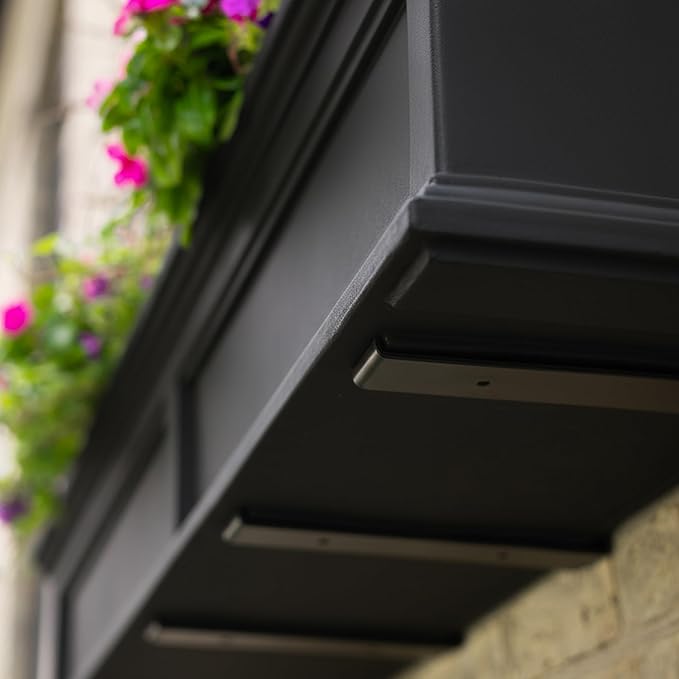 Mayne Fairview 3ft Durable Self Watering Window Box Planter with Wall Mount Brackets, UV & Weather Resistant, Double Wall Design, New England Architecture for Outdoor Décor, Black
