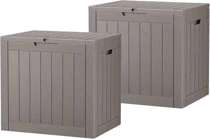 NBYSGO Outdoor Storage Box, Resin Deck Boxes Indoor and outdoor, Waterproof Storage Box Lockable Lid (Grey,35 Gallon-2Pack)