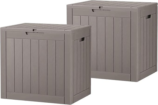 NBYSGO Outdoor Storage Box, Resin Deck Boxes Indoor and outdoor, Waterproof Storage Box Lockable Lid (Grey,35 Gallon-2Pack)